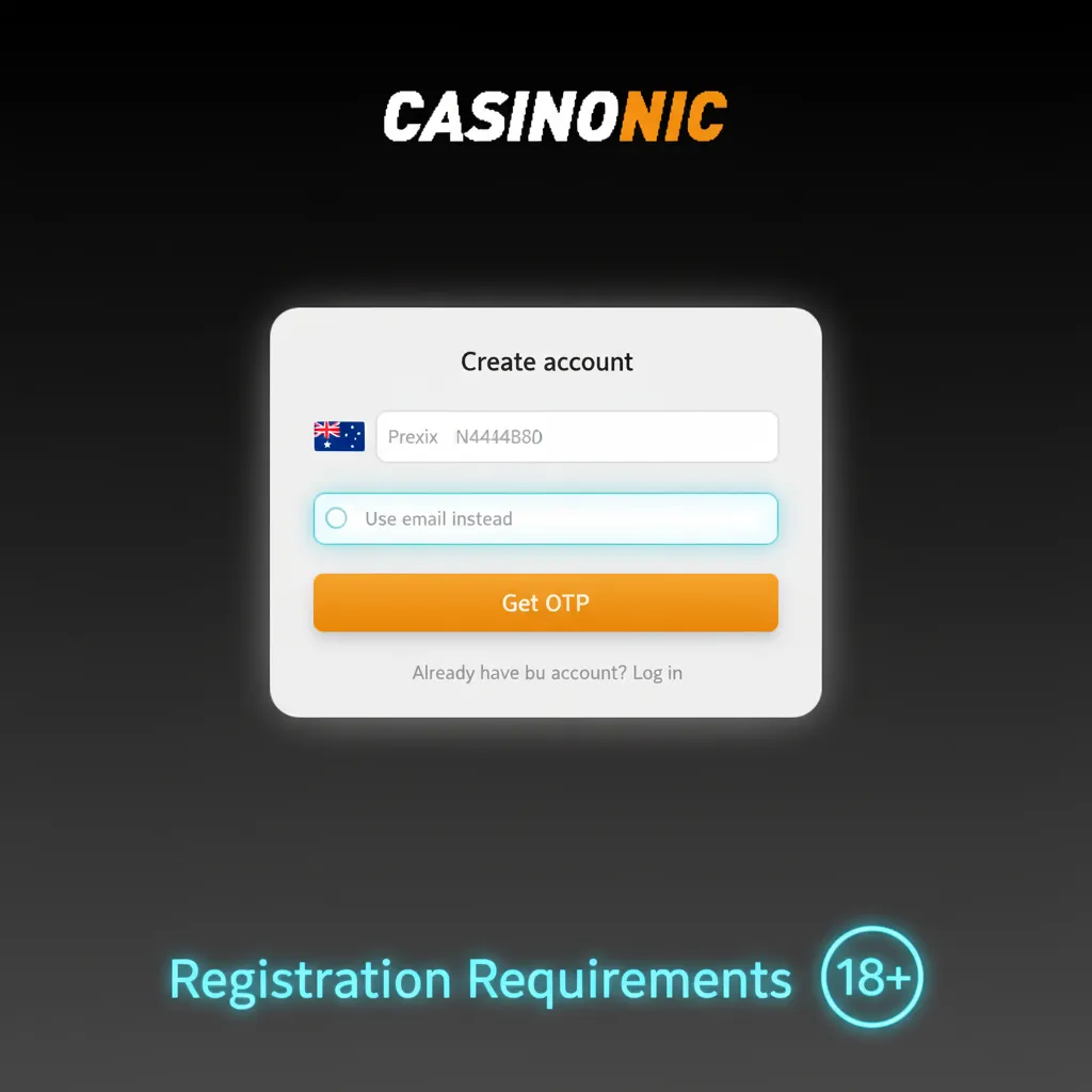Checklist: Casinonic registration - 18+ Australia, legal details, one account, photo ID, proof of address, location limits.