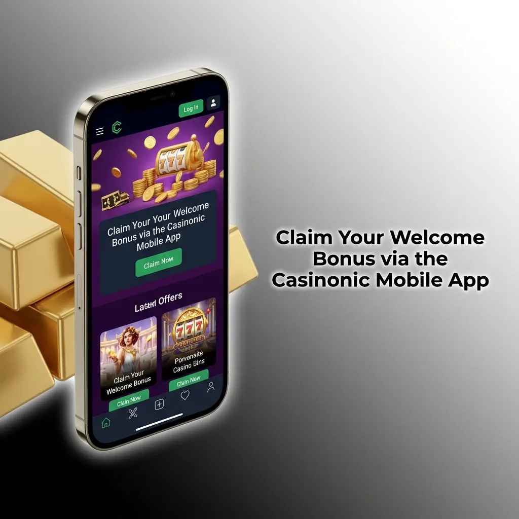 Casinonic mobile app welcome bonus claim steps shown on iOS and Android devices with cashier deposit screen
