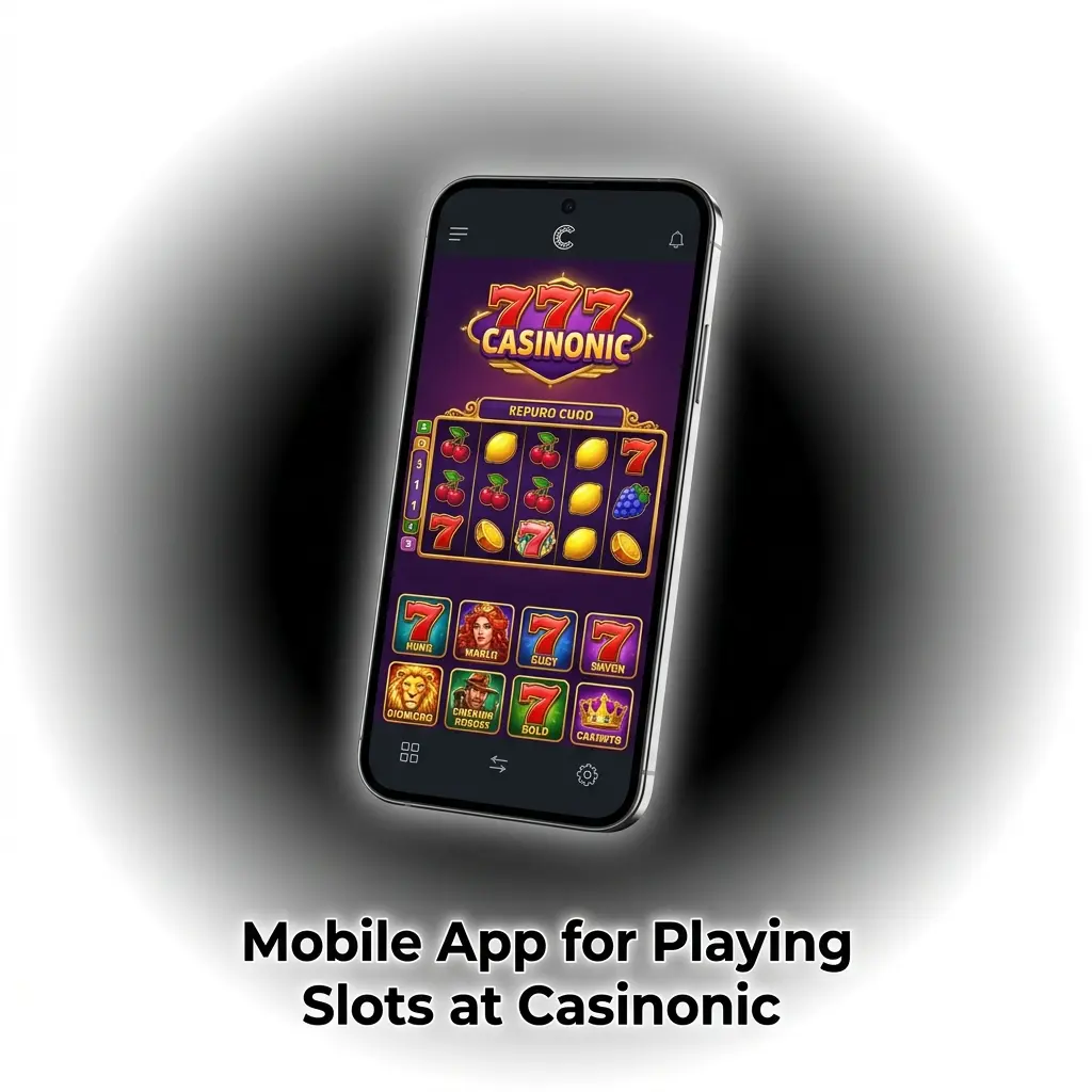 Casinonic mobile app interface showing slot machine lobby with navigation panel on a smartphone screen